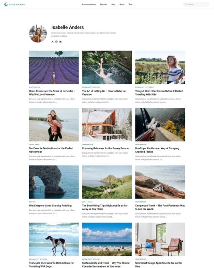 Design Escapes WordPress theme Author Index Layout