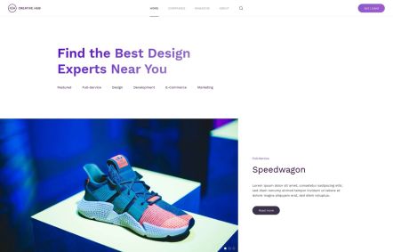 Creative Hub WordPress theme Home Page in White Purple Style