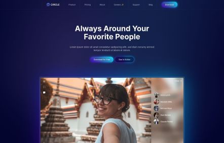 Circle WordPress theme Home Page in Dark Blue Style