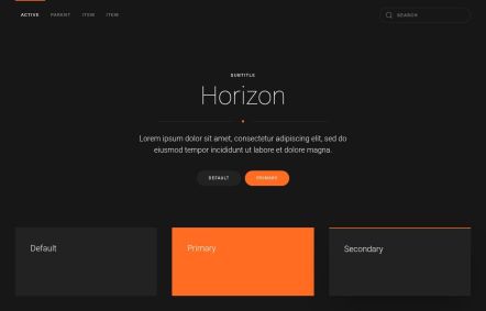 Horizon WordPress theme UI Elements in Black Orange Style