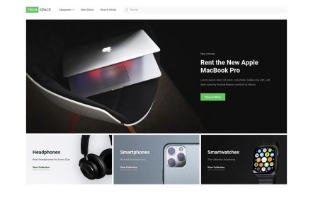 Tech Space WooCommerce theme Home Page in White Green Style