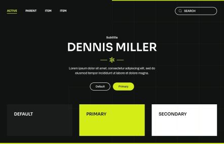Dennis Miller WordPress theme UI Elements in Black Green Style
