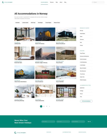 Design Escapes WordPress theme Accommodation Category Layout
