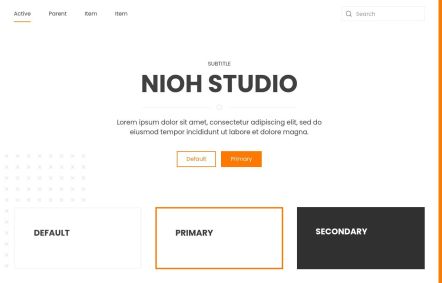 Nioh Studio WordPress theme UI Elements in White Orange Style