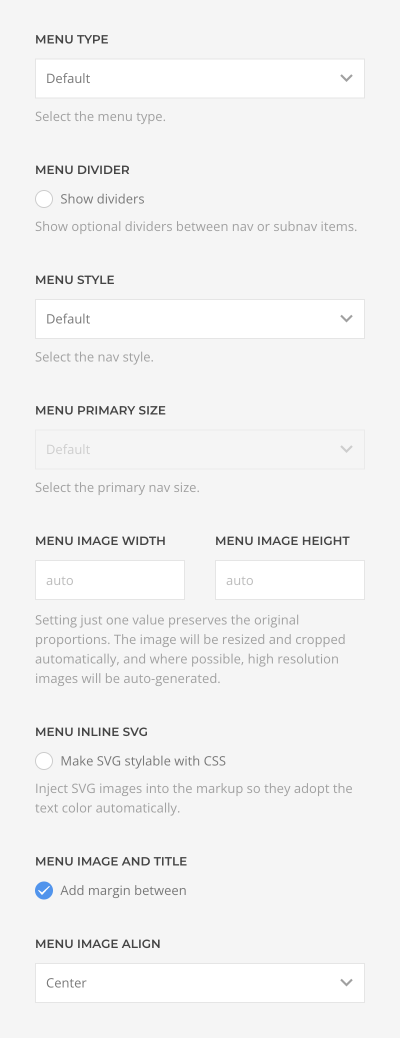 Menu options