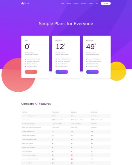 Flow Joomla template Pricing Layout