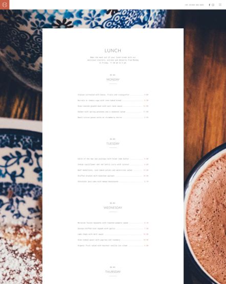 Copper Hill WordPress theme Lunch Menu Layout