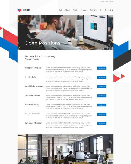 Yoko Joomla template Open Positions Layout