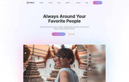 Circle WordPress theme Home Page in White Purple Style
