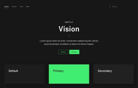 Vision WordPress theme UI Elements in Black Green Style