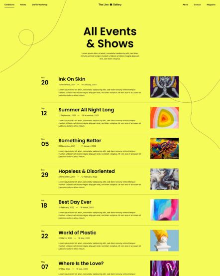 Line Gallery WordPress theme Exhibition Index Layout