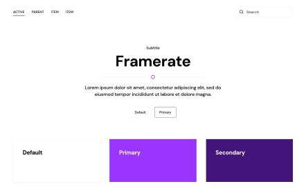 Framerate WordPress theme UI Elements in White Purple Style