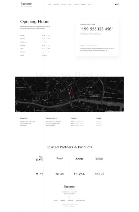 Florence WordPress theme Contact Layout