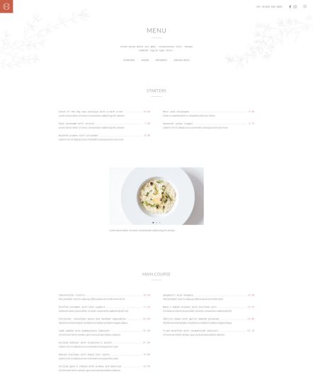 Copper Hill WordPress theme Dining Menu Layout