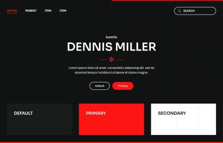 Dennis Miller WordPress theme UI Elements in Black Red Style