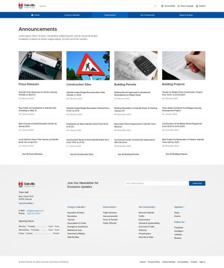 Oakville Joomla template Announcement Index Layout