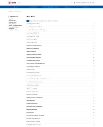 Service Index Layout
