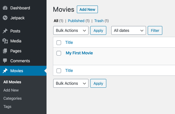 Custom post types admin area