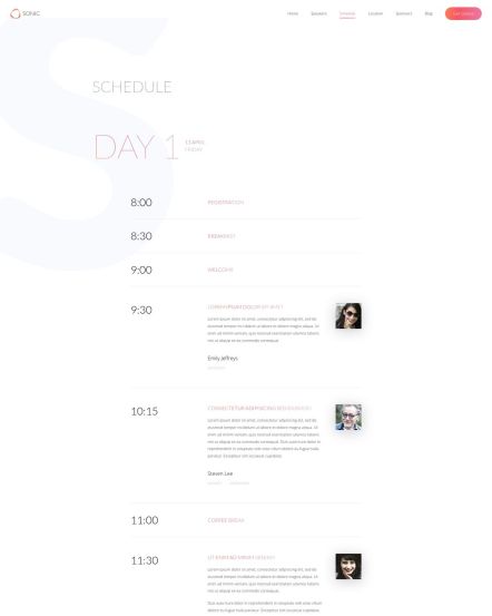 Sonic Joomla template Schedule Layout