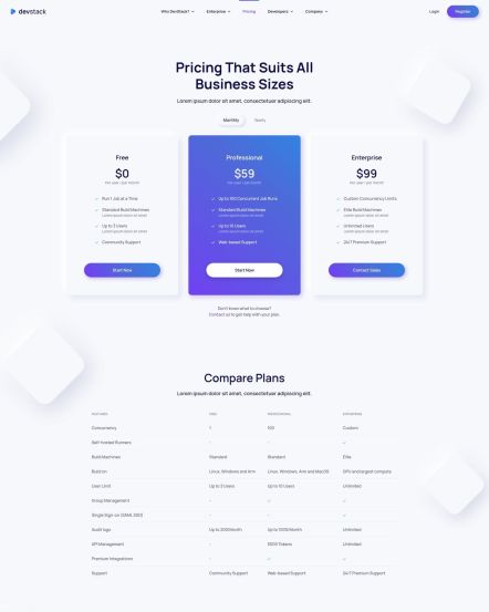 DevStack Joomla template Pricing Layout