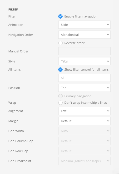 Gallery filter