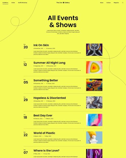 Line Gallery WordPress theme Exhibition Index Layout