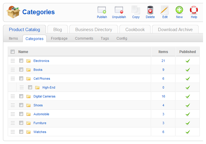 Manage categories