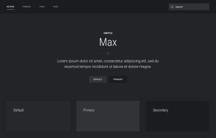 Max WordPress theme UI Elements in Dark Black Style