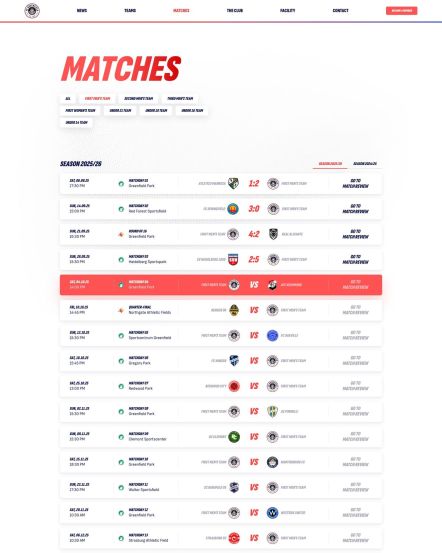 FC Greenfield Joomla template Match Category Layout