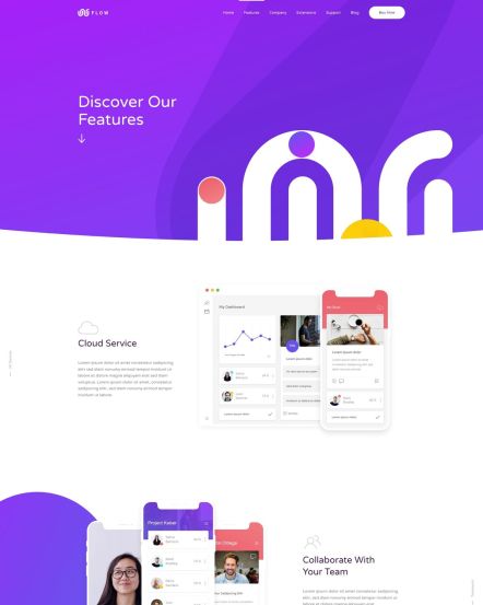 Flow WordPress theme Landing Page Layout