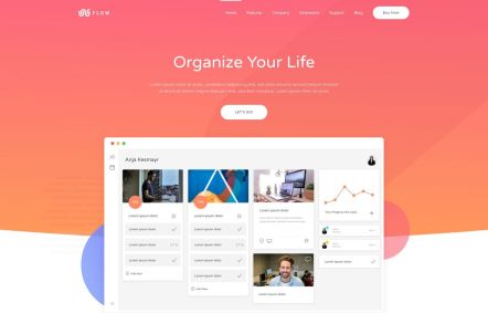 Flow WordPress theme Home Page in White Lightblue Style