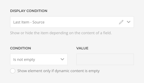 Display conditions for multiple items source