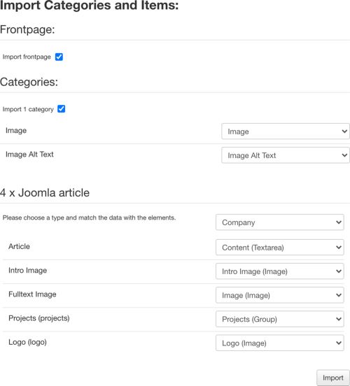 Joomla importer