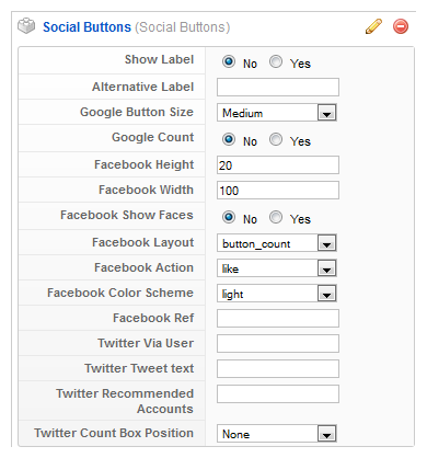 Parameter settings