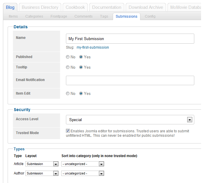 Set up frontend submission