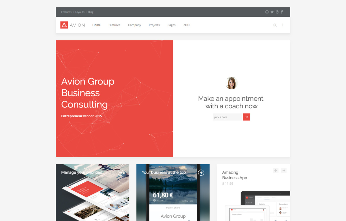 Features of companies. YOOTHEME.